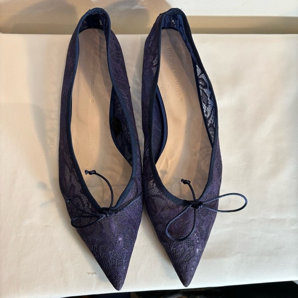 ZARA COLLECTION Sz 40 Pointy Ballet Flats Sheer Lace Tiny Bow Shoes - Picture 4 of 10